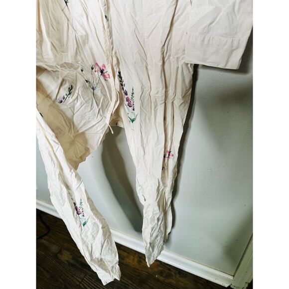 SPLENDID White Bloom Speckled Tie Waist Oversized Button Front Jumpsuit Size L - Picture 10 of 11